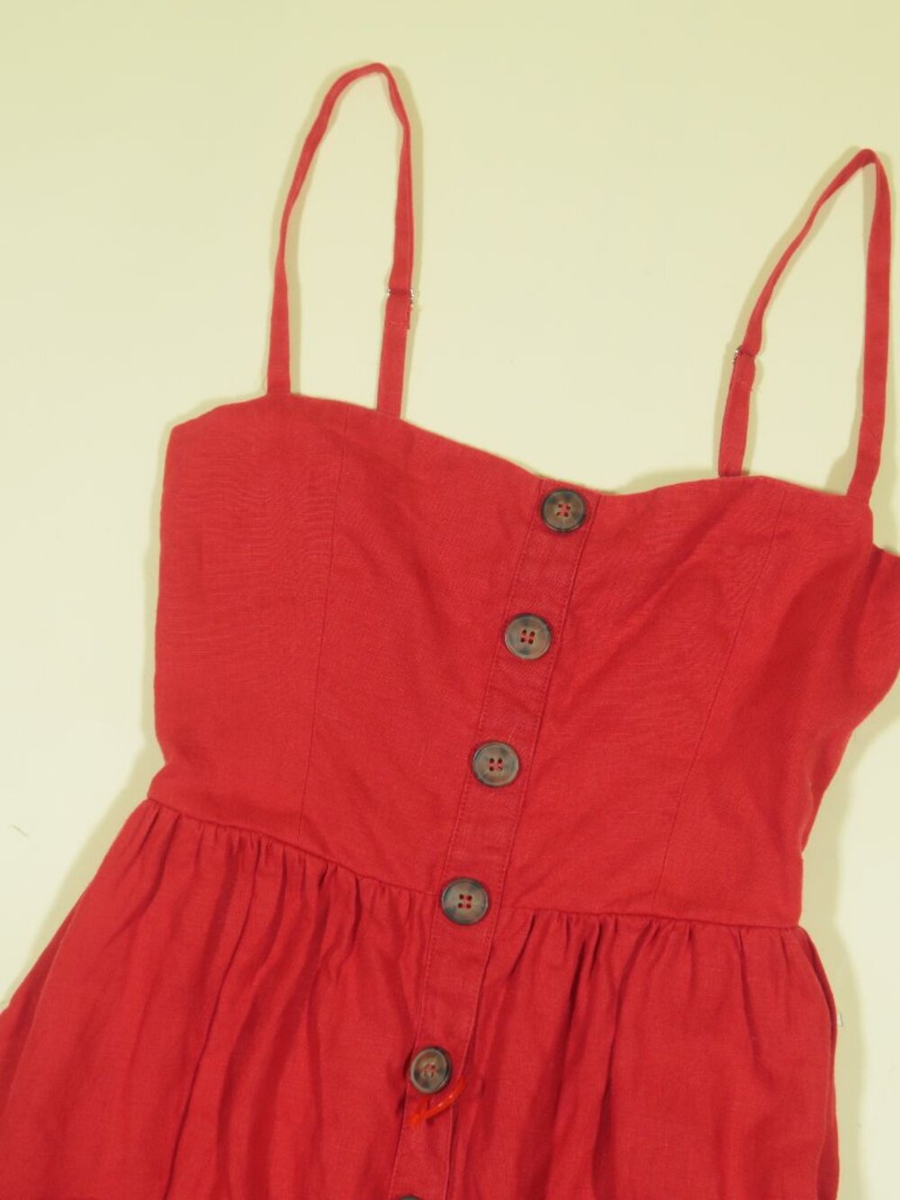 Reformation Tori Linen Midi Dress Womens 0 Red Button Down Spaghetti Strap